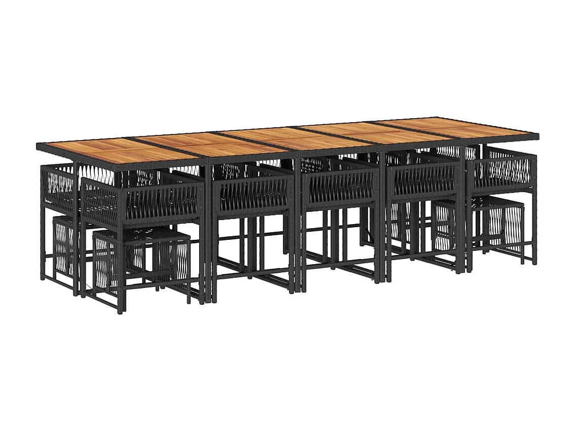 15 peças conjunto de jantar parajardim com almofadões vime PE preto