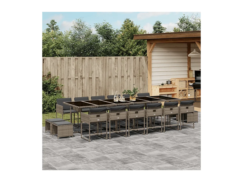 17-delige Tuinset met kussens poly rattan grijs