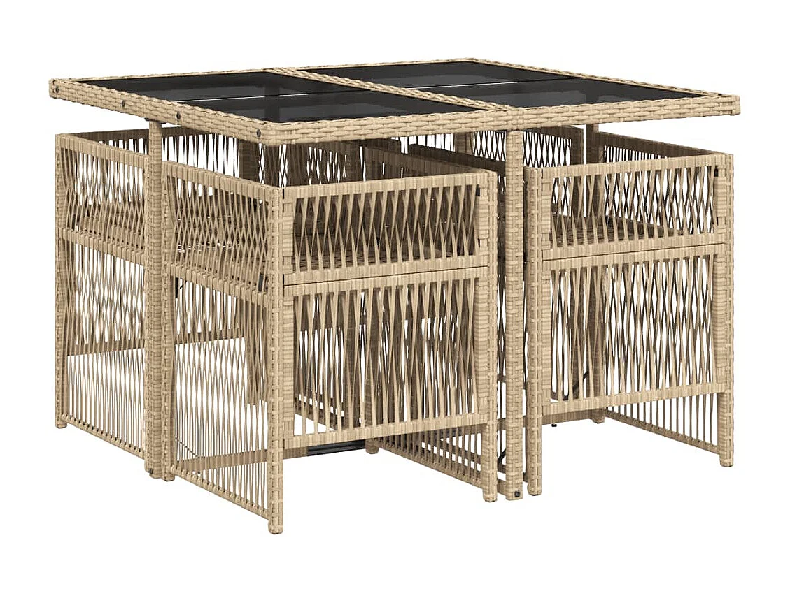 Ensemble à manger de jardin avec coussins 5 pièces Beige poly rotin