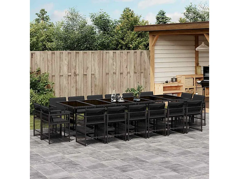 17 peças conjunto de jantar para jardim com almofadões vime PE preto