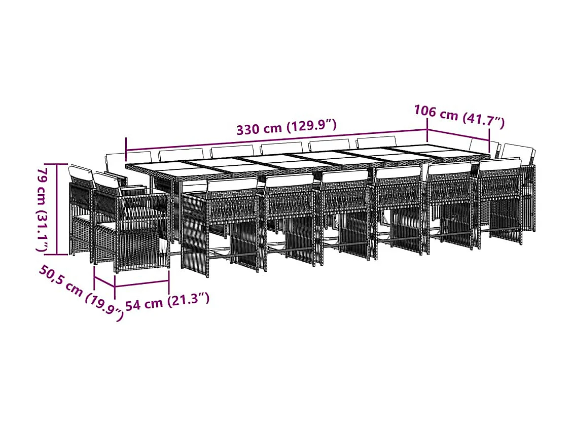 Ensemble à manger de jardin 17 pièces coussins noir résine tressée
