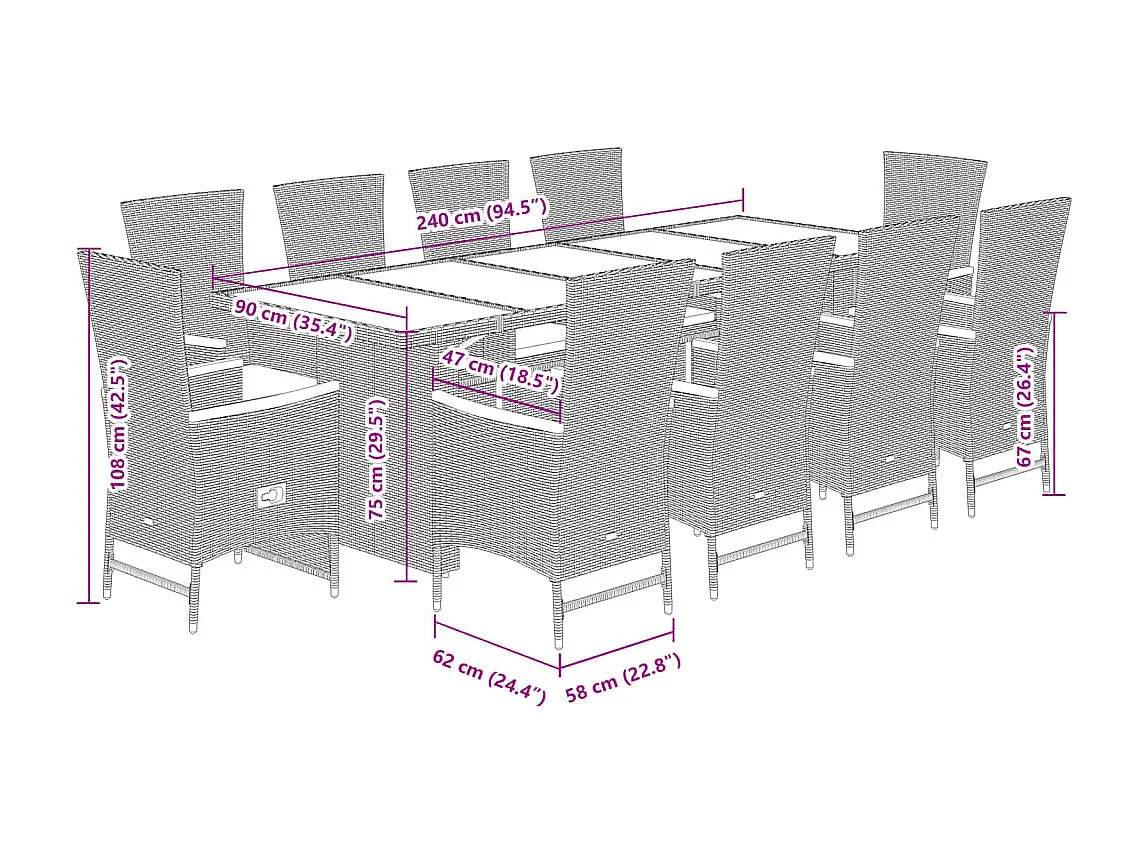 11-delige Tuinset met kussens poly rattan zwart