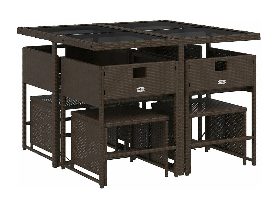 Set comedor para jardín 9 piezas y cojines ratán sintético marrón