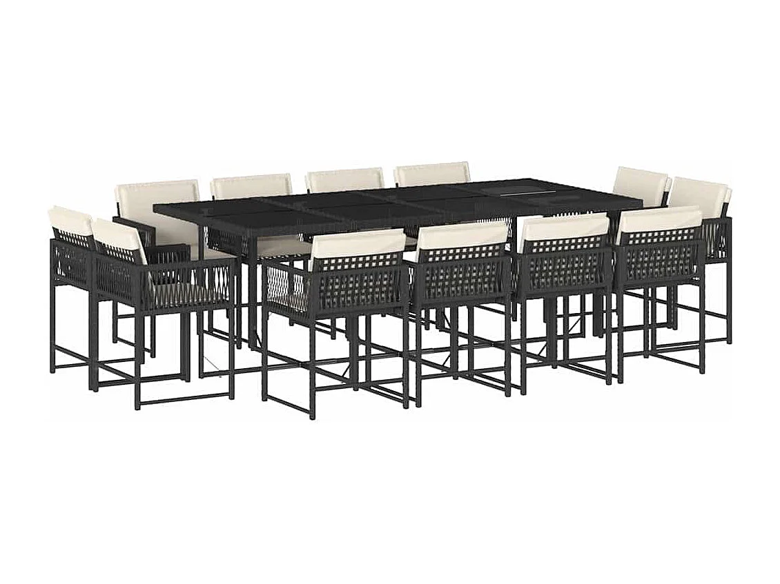 Ensemble à manger de jardin 13 pièces coussins noir résine tressée