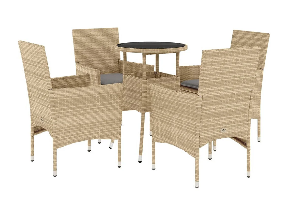 Ensemble à manger de jardin et coussins 5 pièces beige rotin verre