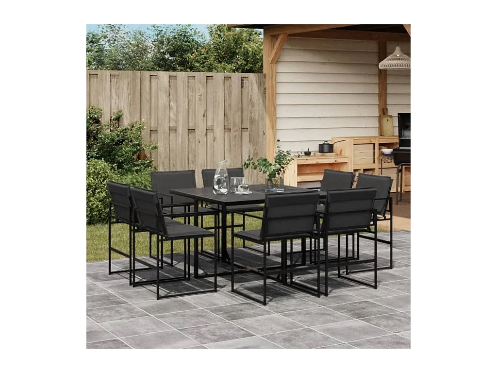 Ensemble à manger de jardin avec coussins 9 pièces noir textilène