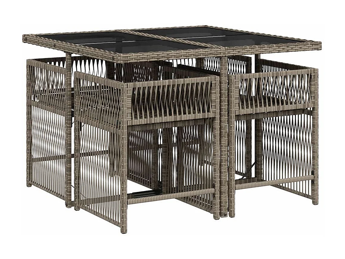 Set comedor de jardín 5 piezas con cojines ratán sintético gris