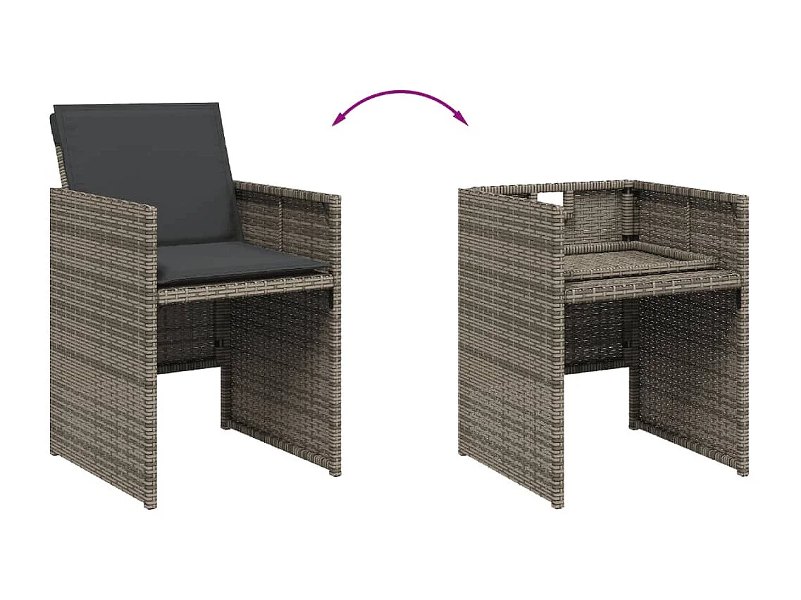 Ensemble à manger de jardin et coussins 7 pièces gris rotin