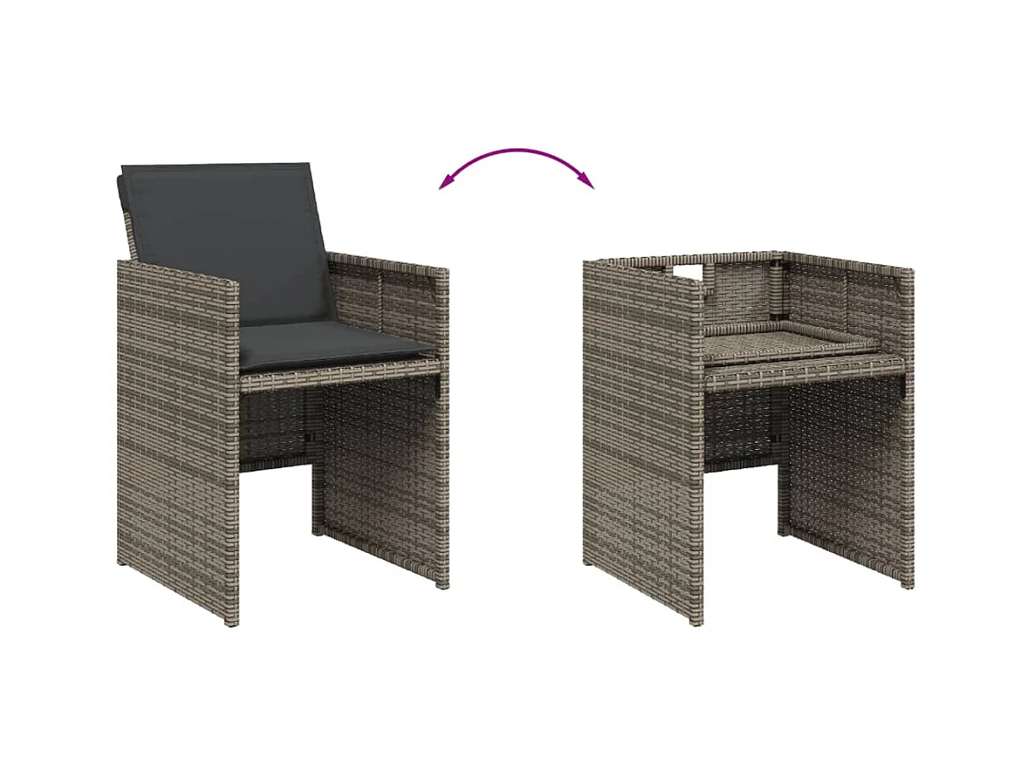 Ensemble à manger de jardin et coussins 7 pièces gris rotin