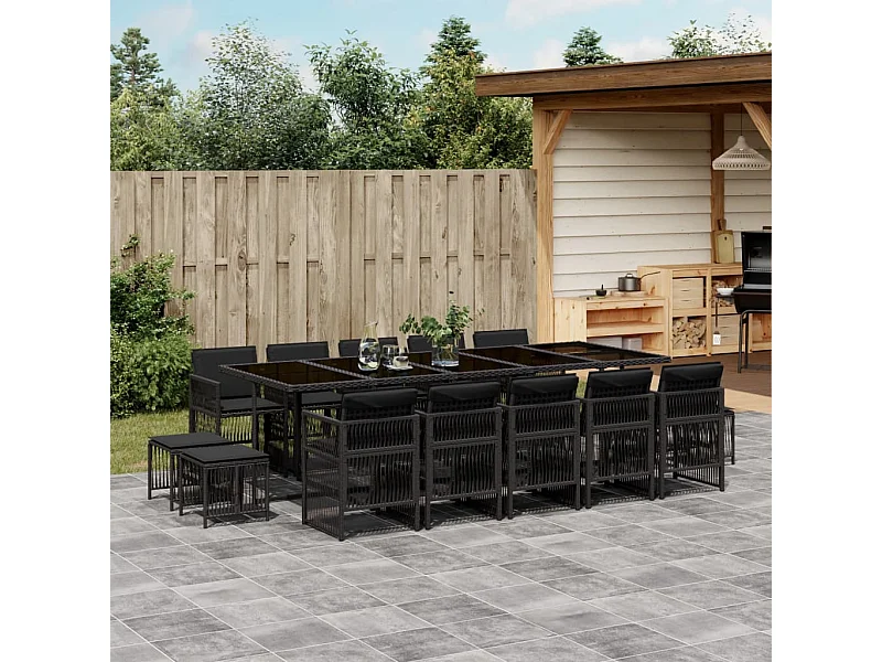 15-delige Tuinset met kussens poly rattan zwart