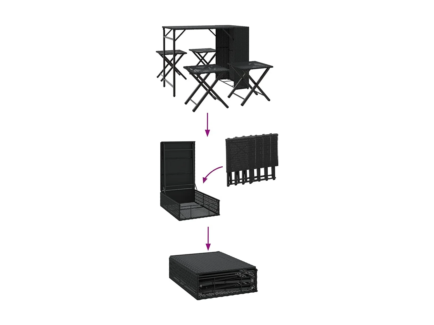 Ensemble à manger de jardin 5 pièces pliable noir résine tressée