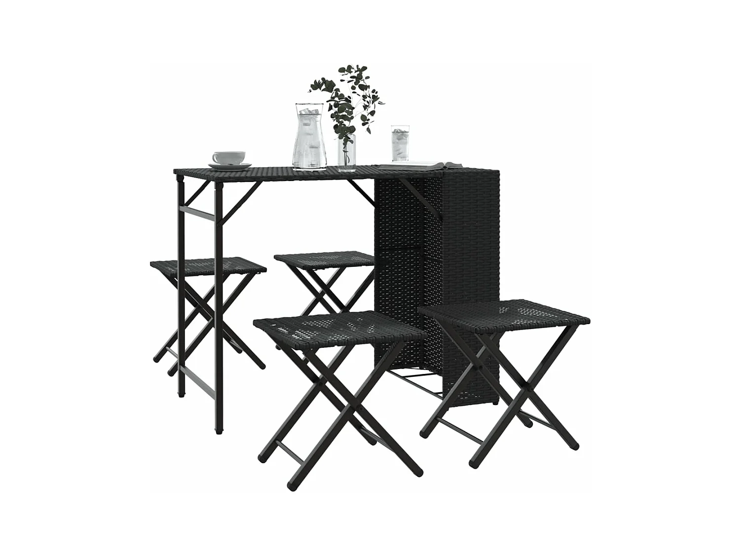 Ensemble à manger de jardin 5 pièces pliable noir résine tressée