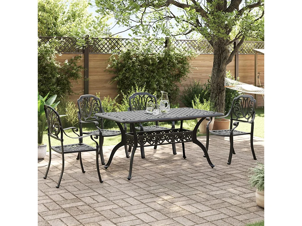 Juego de comedor de jardín 5 piezas aluminio fundido negro