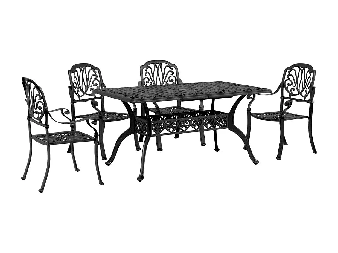 Juego de comedor de jardín 5 piezas aluminio fundido negro