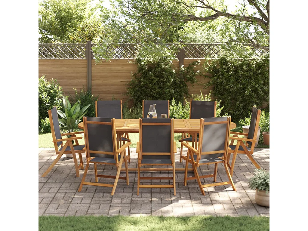 Ensemble à manger de jardin 9 pièces bois d'acacia solide textilène