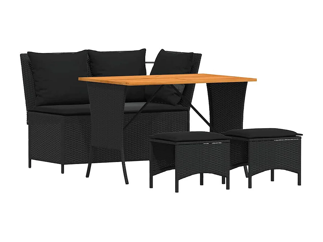 4 peças conjunto de jardim para jardim com almofadões vime PE preto