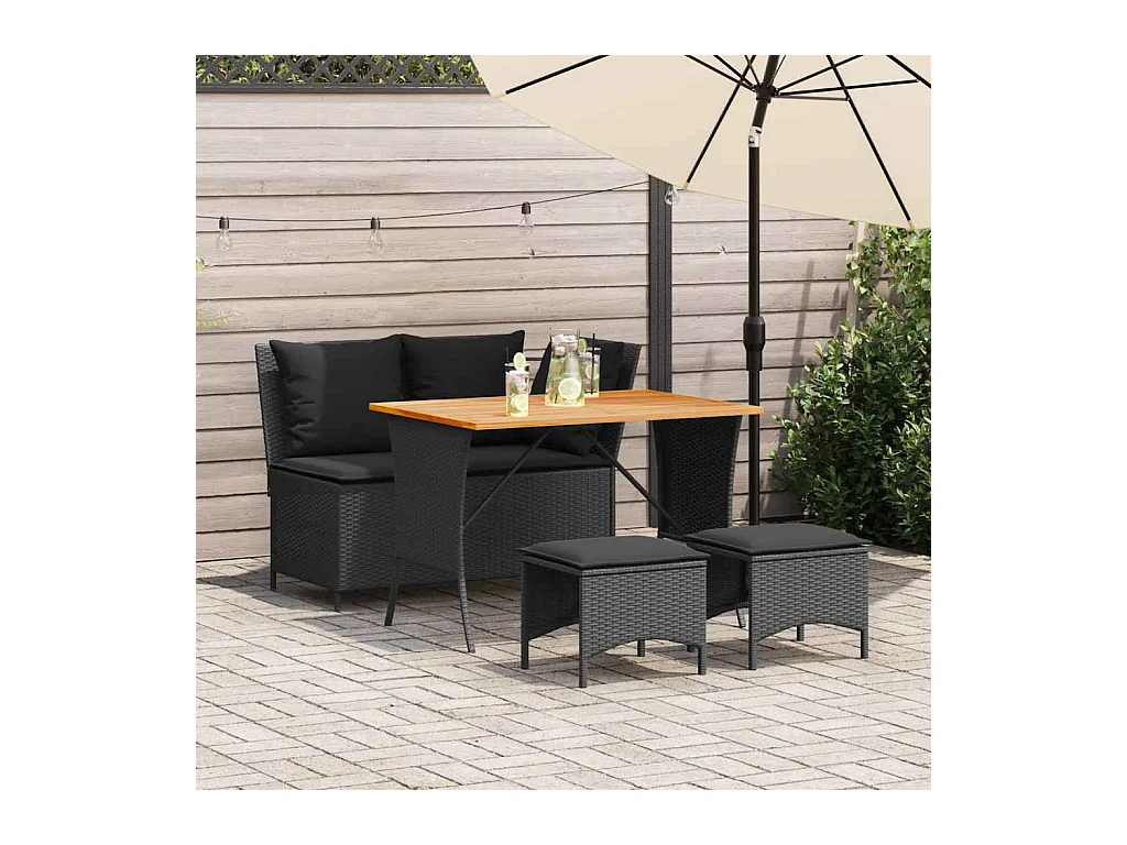 Ensemble à manger de jardin 4 pièces avec coussins noir