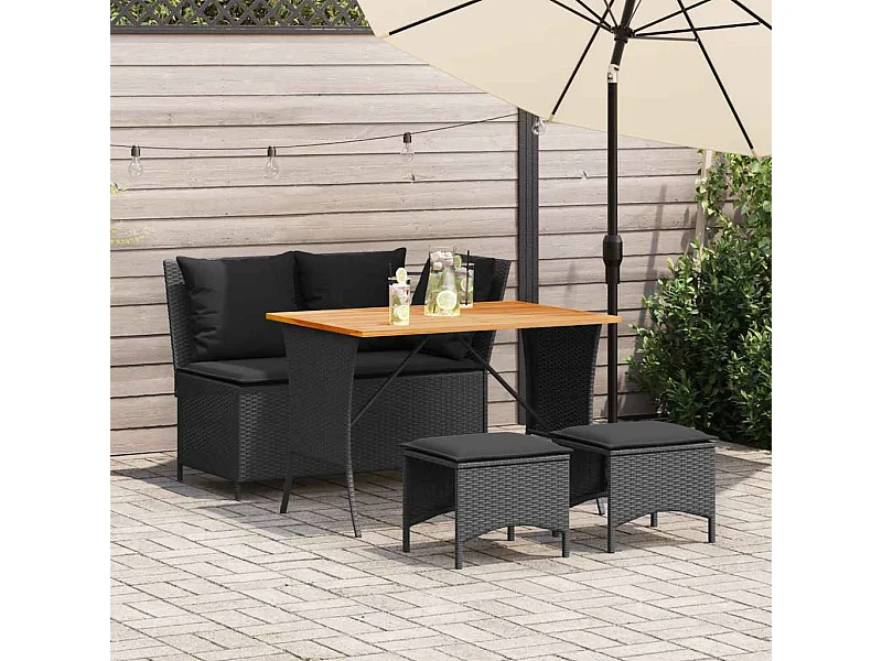 4 peças conjunto de jardim para jardim com almofadões vime PE preto