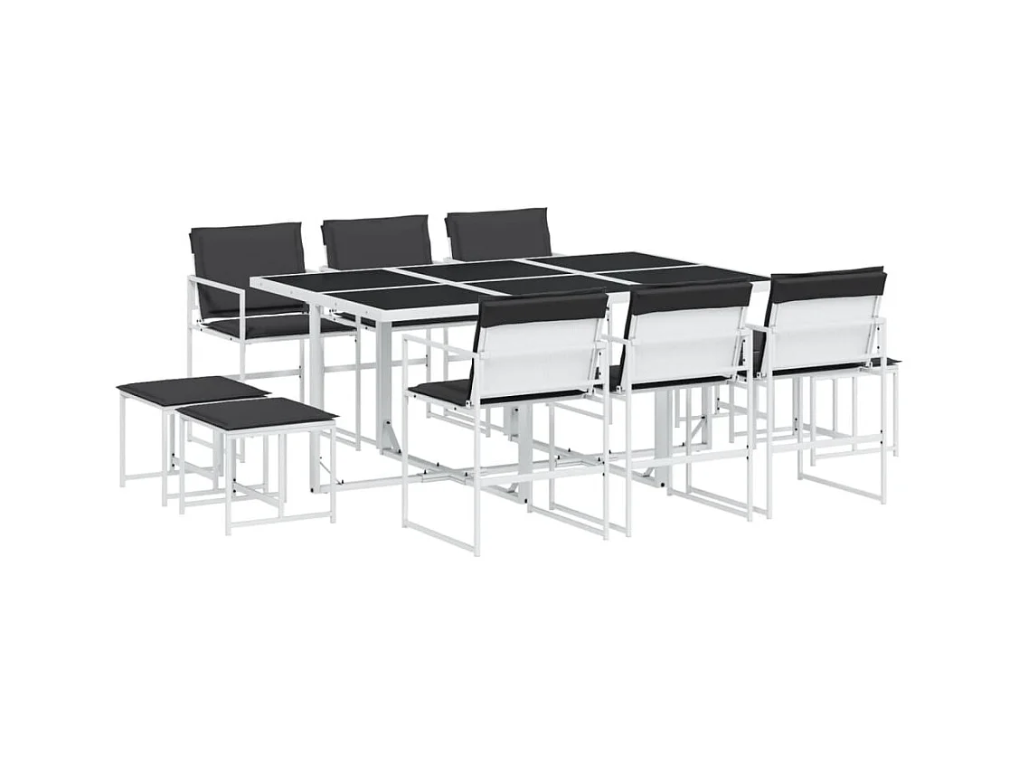 Juego de comedor de jardín 11 piezas con cojines textilene blanco