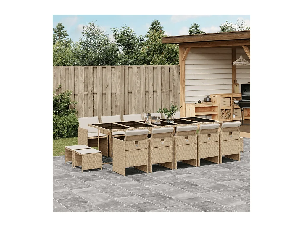 15-delige Tuinset met kussens poly rattan beige