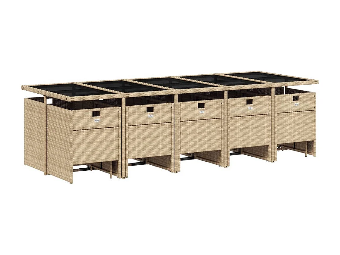 15 peças conjunto de jantar para jardim com almofadões vime PE bege