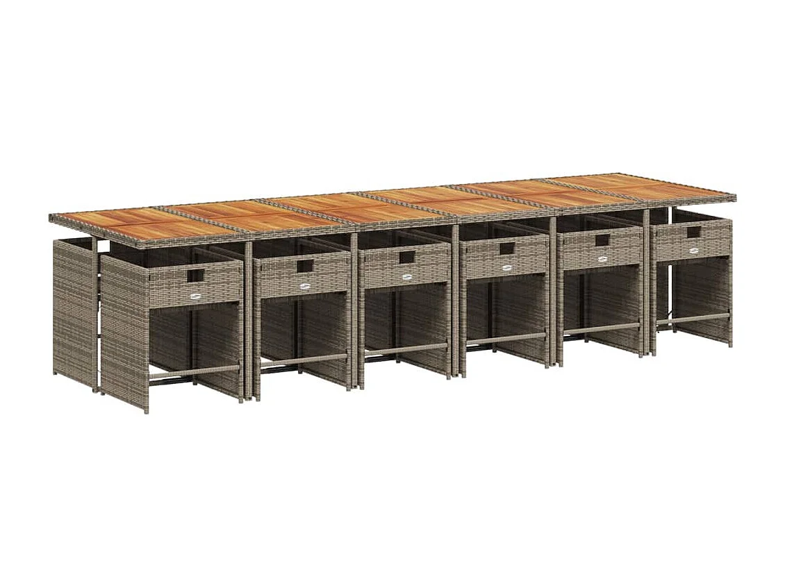 Set comedor de jardín con cojines 13 piezas ratán sintético gris