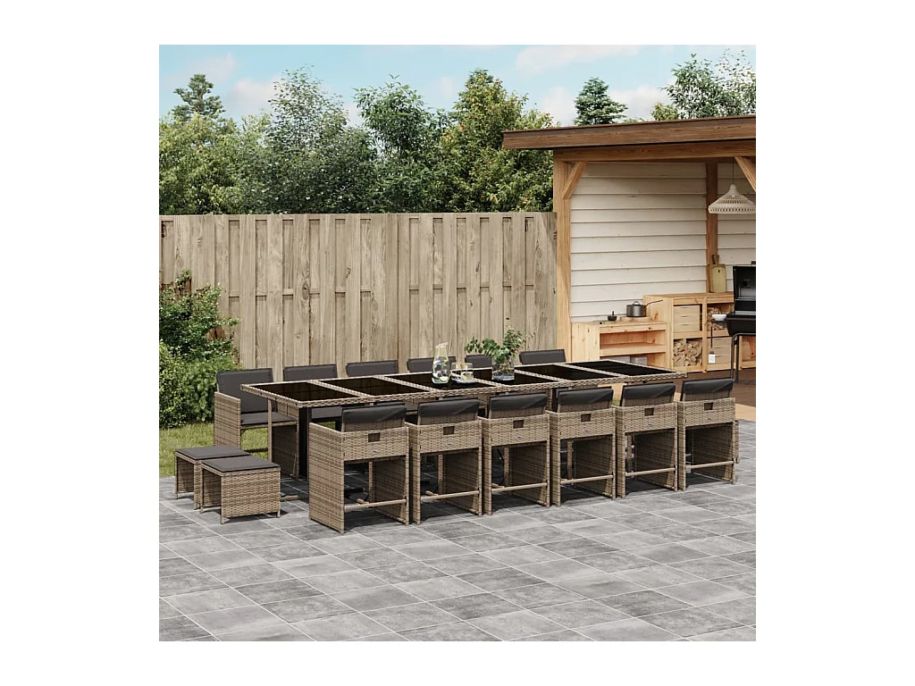 17-delige Tuinset met kussens poly rattan grijs