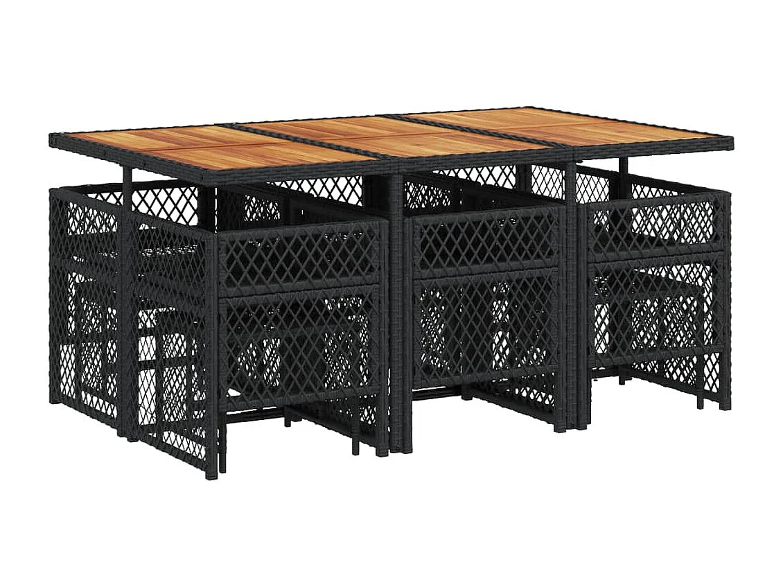 Set de comedor jardín 11 piezas con cojines ratán sintético negro