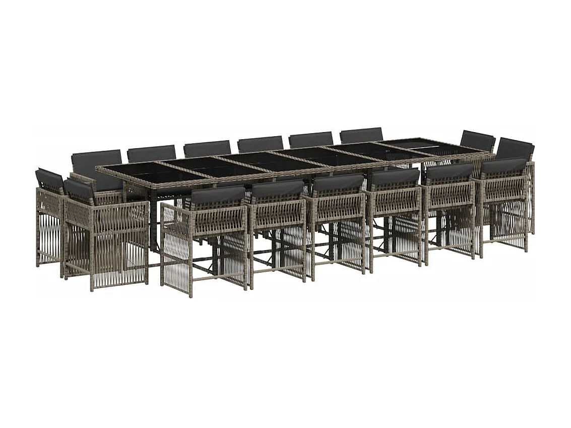 17-delige Tuinset met kussens poly rattan grijs