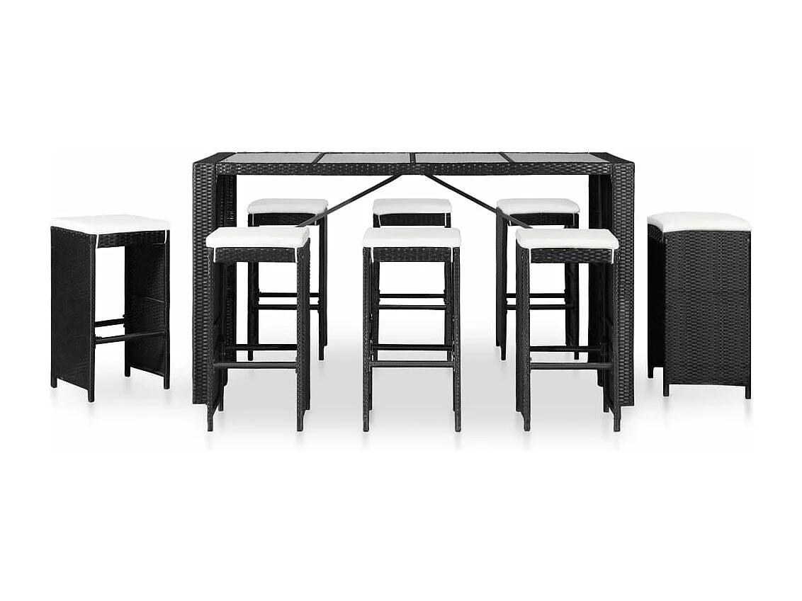 Ensemble à dîner d'extérieur 9 pièces Résine tressée Noir