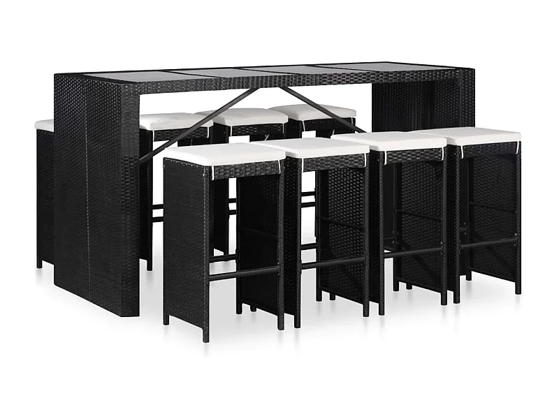 Juego de comedor de jardín 9 piezas ratán sintético negro