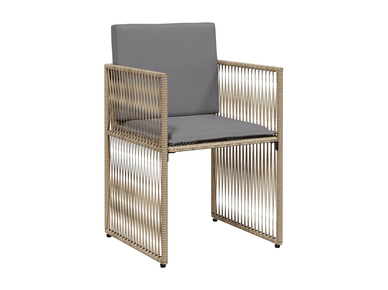 Ensemble à manger de jardin et coussins 7 pièces beige poly rotin