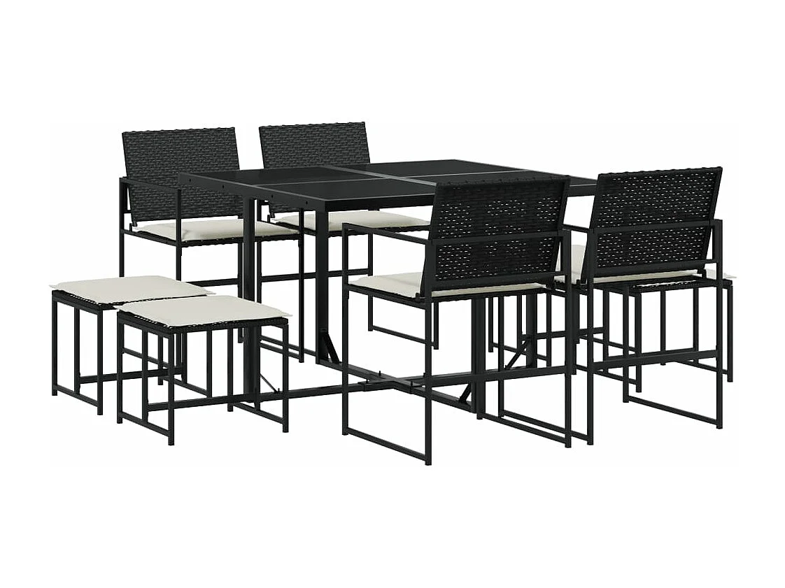9 peças conjunto de jantar para jardim com almofadões vime PE preto