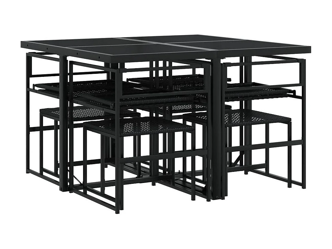 9 peças conjunto de jantar para jardim com almofadões vime PE preto