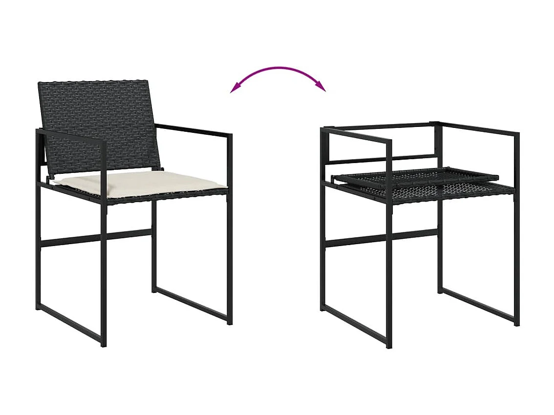 9 peças conjunto de jantar para jardim com almofadões vime PE preto