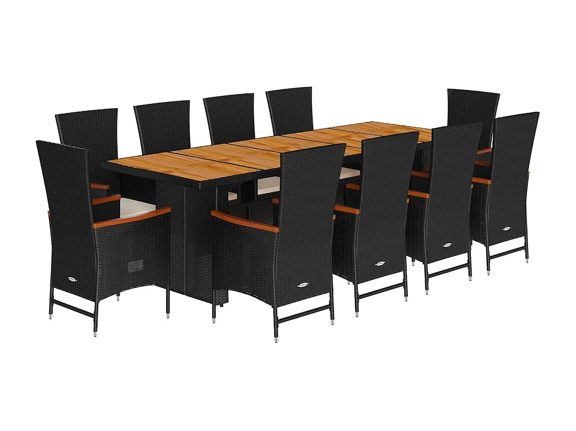 Set de comedor jardín 11 piezas con cojines ratán sintético negro