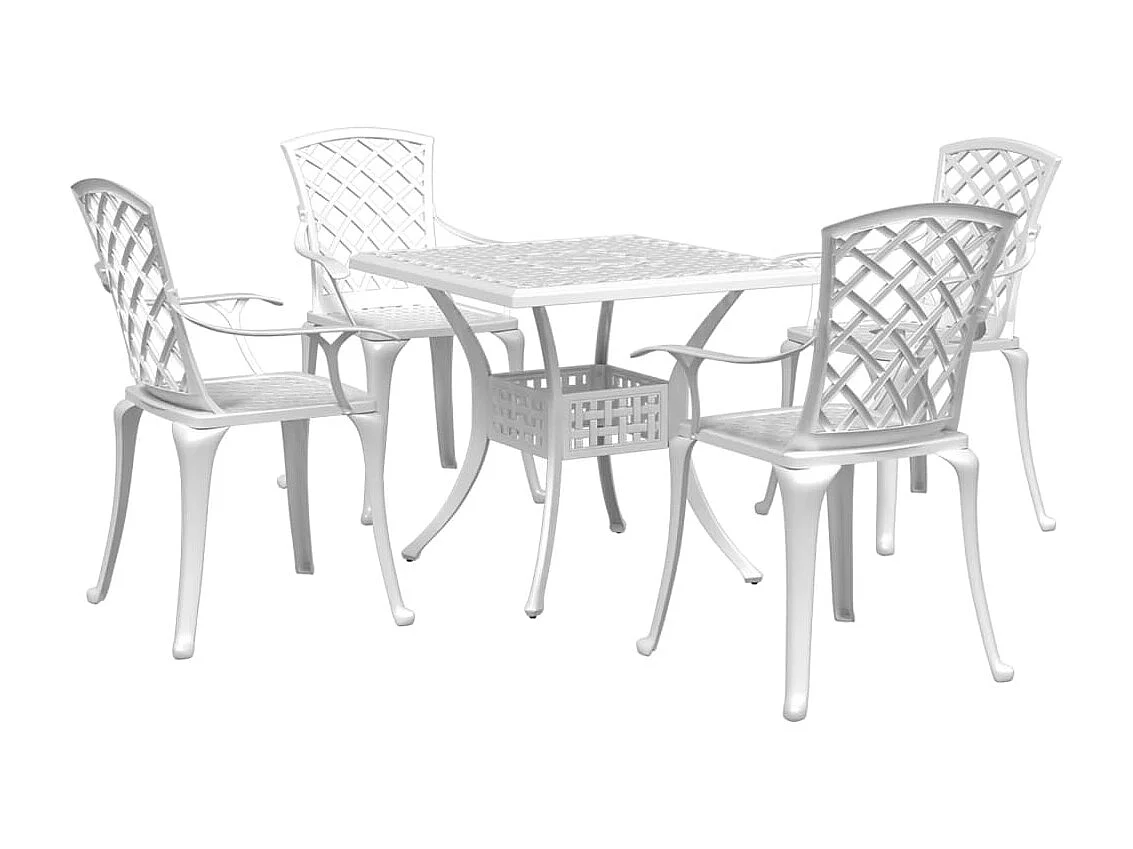 Juego de comedor de jardín 5 piezas aluminio fundido blanco