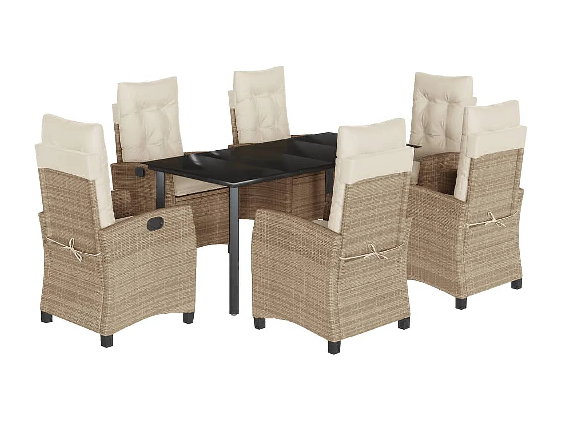 Ensemble à manger de jardin et coussins 7 pièces beige poly rotin