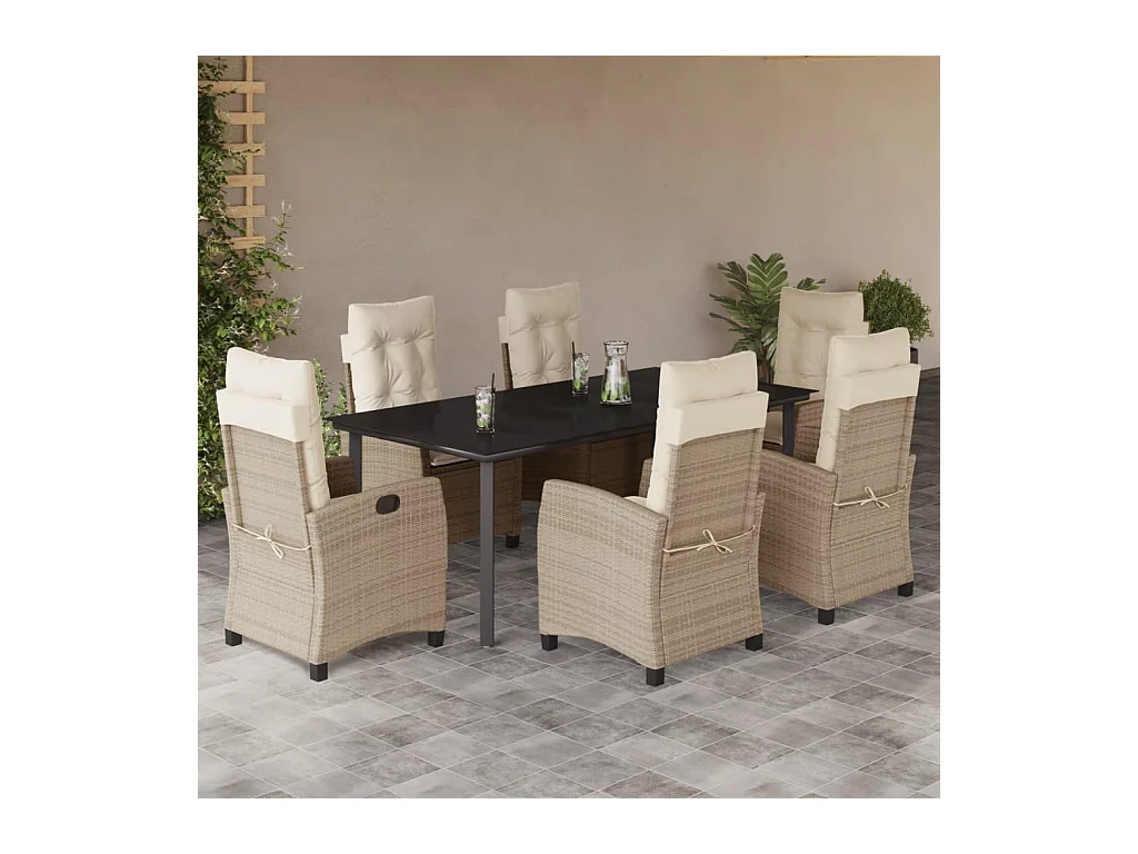 Set comedor de jardín 7 piezas con cojines ratán sintético beige
