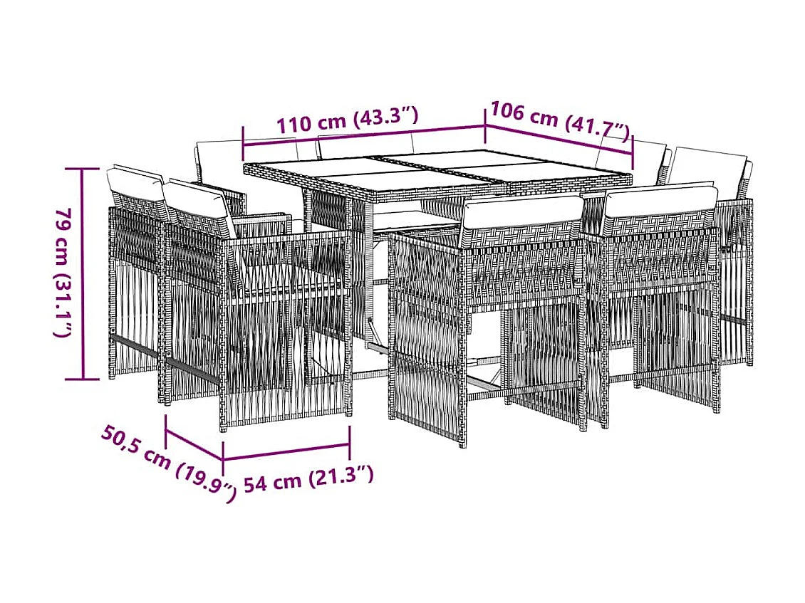 9-delige Tuinset poly rattan zwart