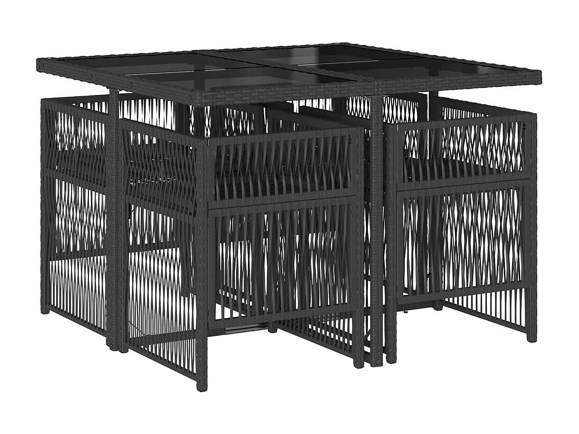 5 peças conjunto de jantar para jardim com almofadões vime PE preto