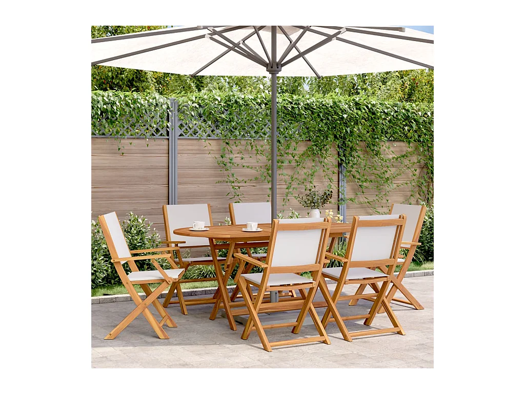 Ensemble à manger de jardin 7 pièces blanc crème tissu bois massif