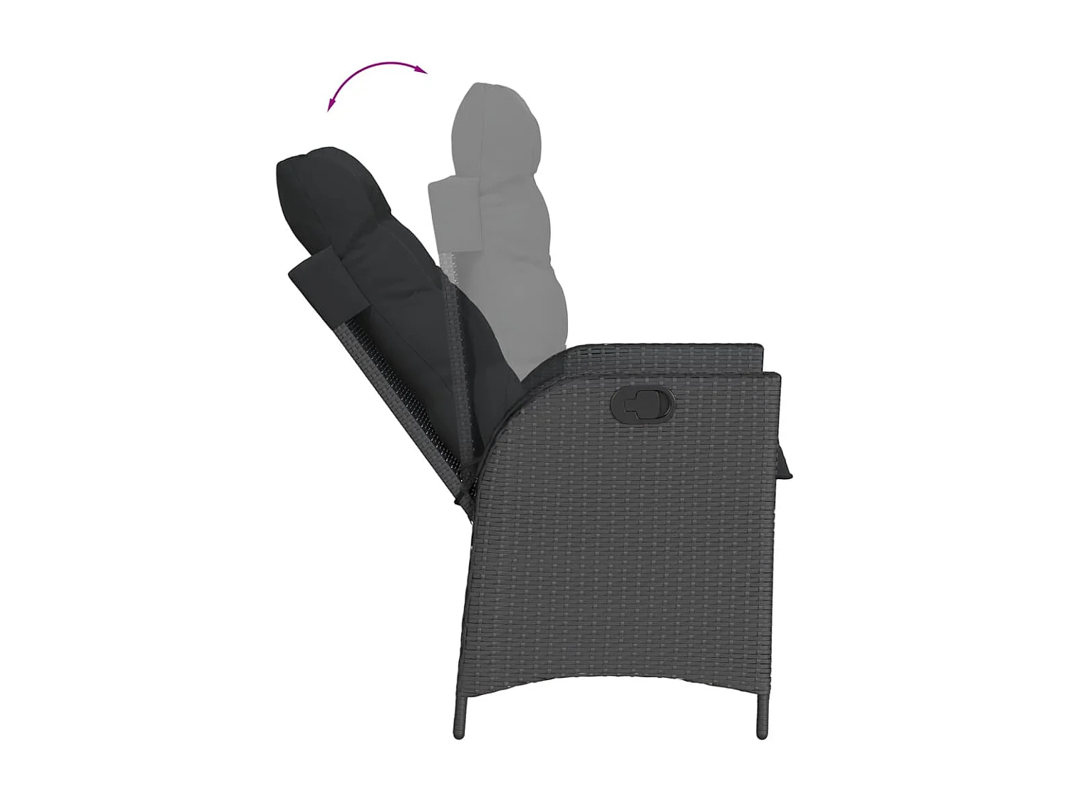 3 peças conjunto de jantar para jardim com almofadões vime PE preto