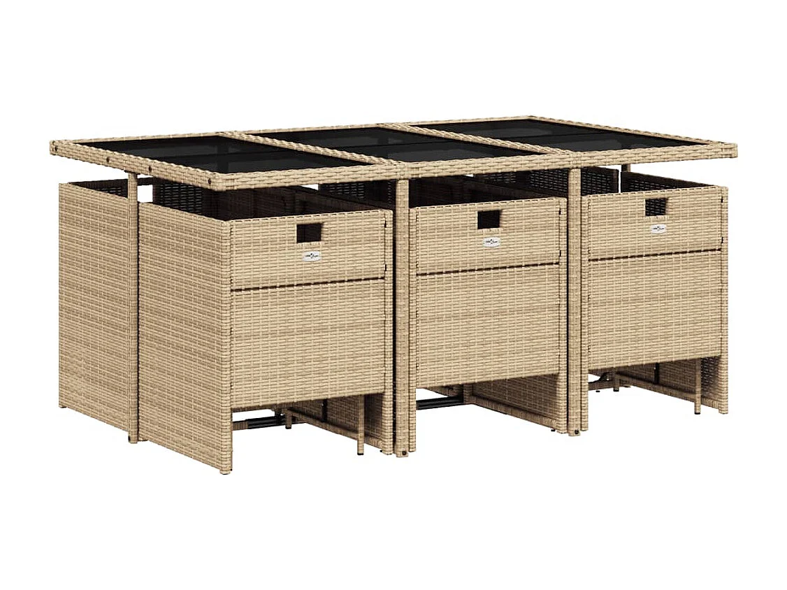 Ensemble à manger de jardin et coussins 11 pièces beige poly rotin