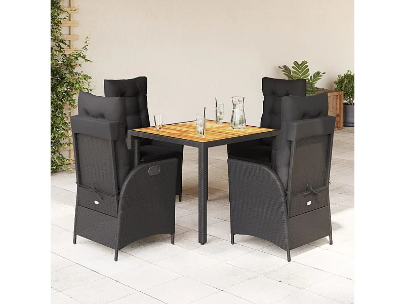 Ensemble à manger de jardin coussins 5 pièces Noir Résine tressée