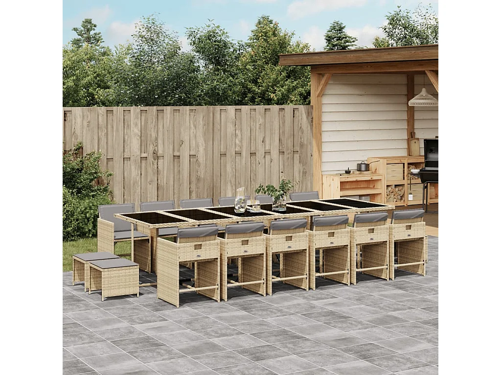 17-delige Tuinset met kussens poly rattan gemengd beige