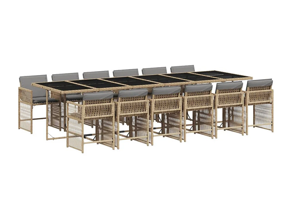 Ensemble à manger de jardin coussins 13 pièces mélange beige rotin