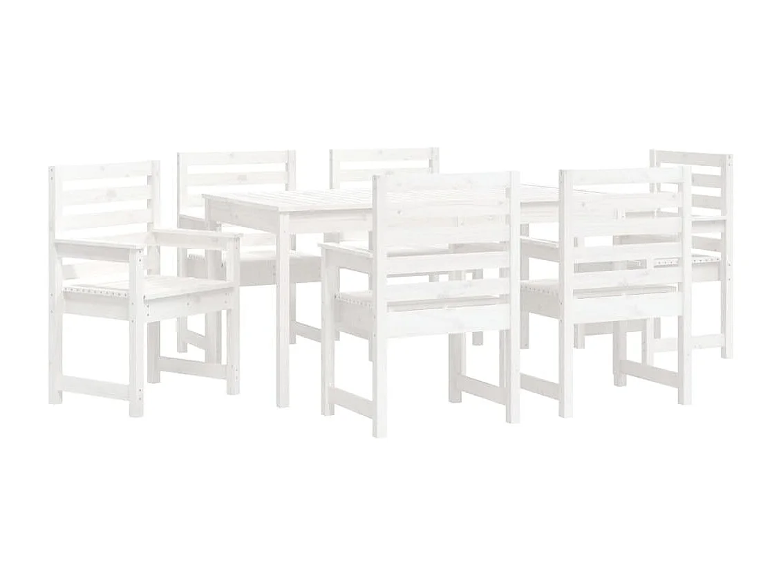 7 peças conj. de jantar para jardim madeira de pinho maciça branco