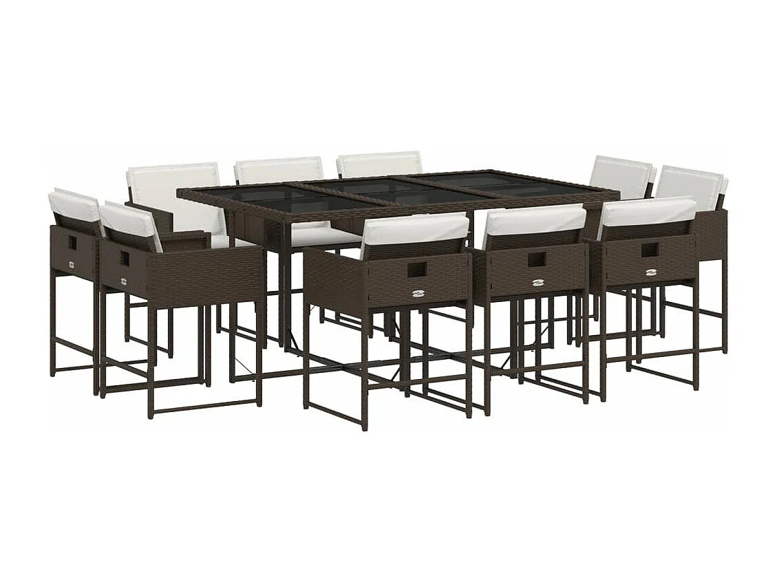 Ensemble à manger de jardin et coussins 11 pièces marron rotin