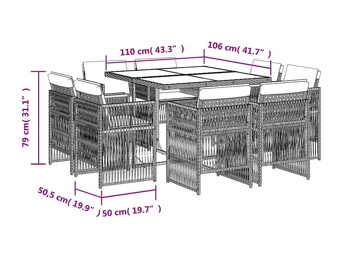 9-delige Tuinset met kussens poly rattan gemengd beige